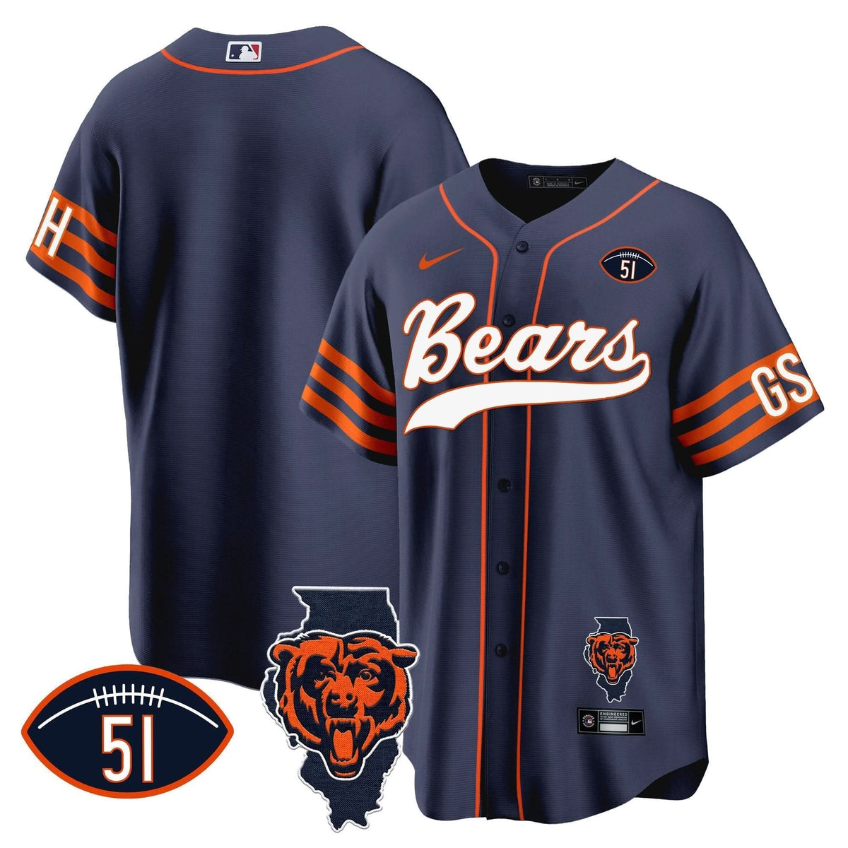 Bears Illinois Patch Baseball Jersey - All Stitched - image 14