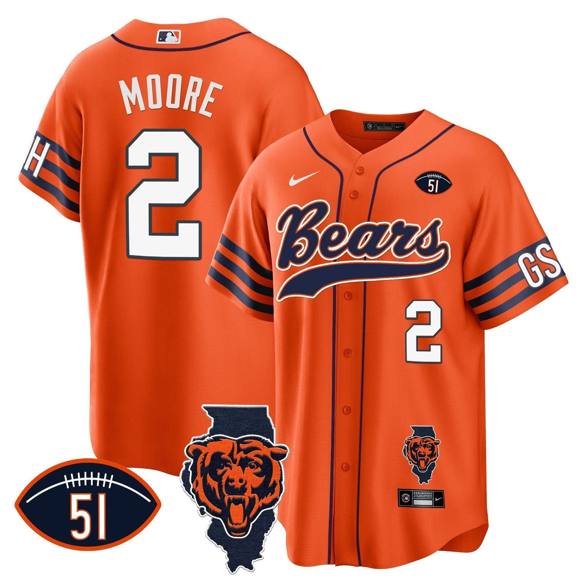 Bears Illinois Patch Baseball Jersey - All Stitched - image 24