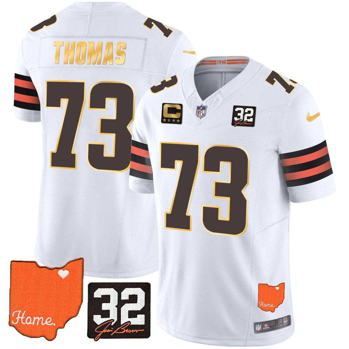 Browns #32 Jim Brown Memorial & Home Patch Gold Trim Jersey - All Stitched - image 17