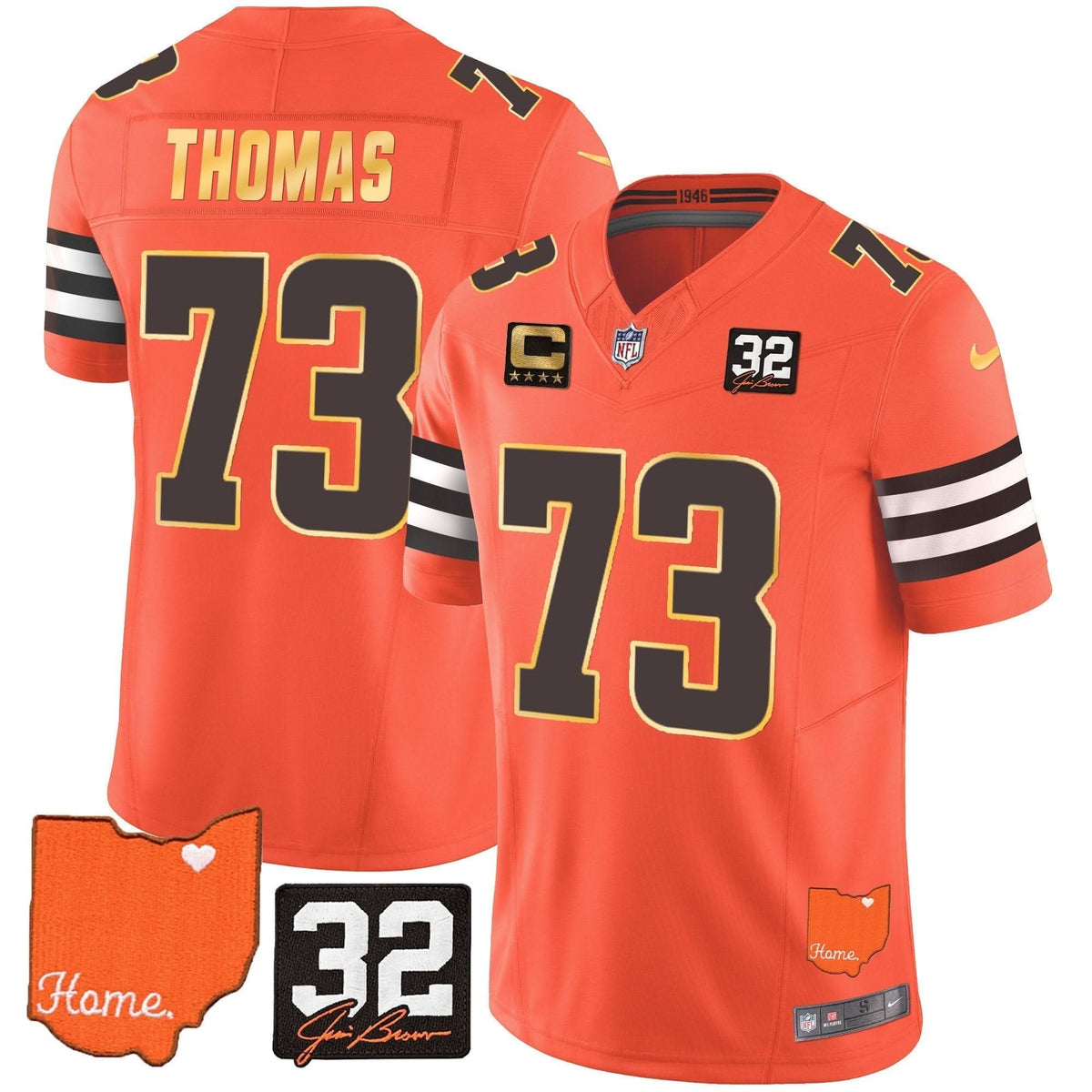 Browns #32 Jim Brown Memorial & Home Patch Gold Trim Jersey - All Stitched - image 24