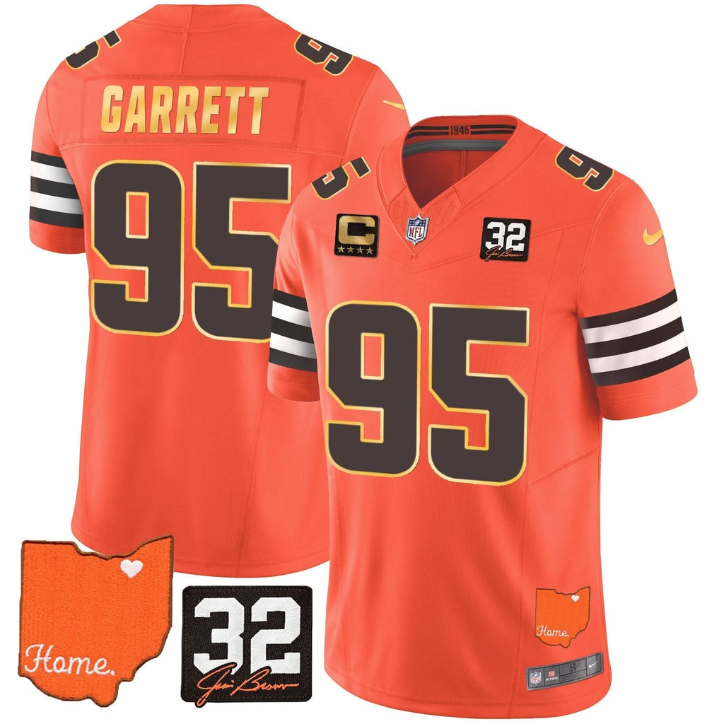 Browns #32 Jim Brown Memorial & Home Patch Gold Trim Jersey - All Stitched - image 26