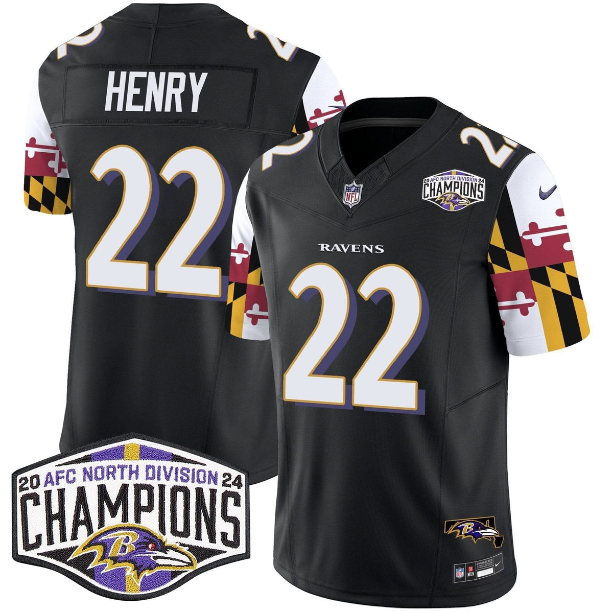 Ravens Maryland Flag 2024 AFC North Division Champions Patch Vapor Limited Jersey - All Stitched - image 19