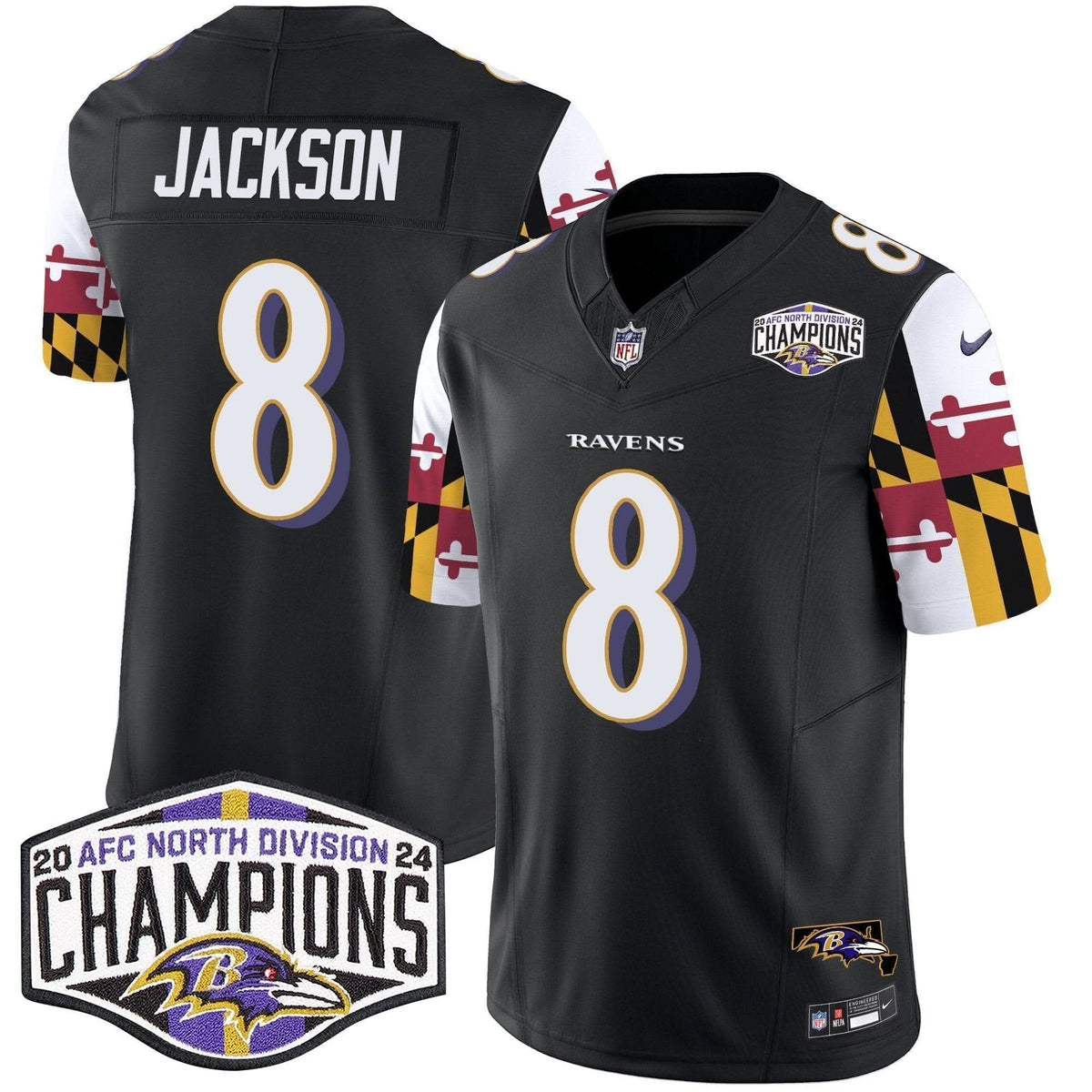 Ravens Maryland Flag 2024 AFC North Division Champions Patch Vapor Limited Jersey - All Stitched - image 20
