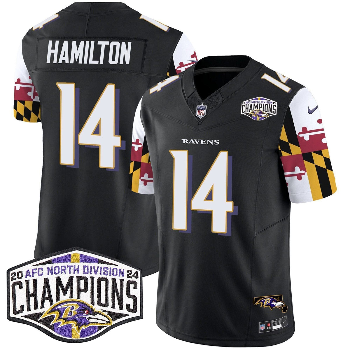 Ravens Maryland Flag 2024 AFC North Division Champions Patch Vapor Limited Jersey - All Stitched - image 22
