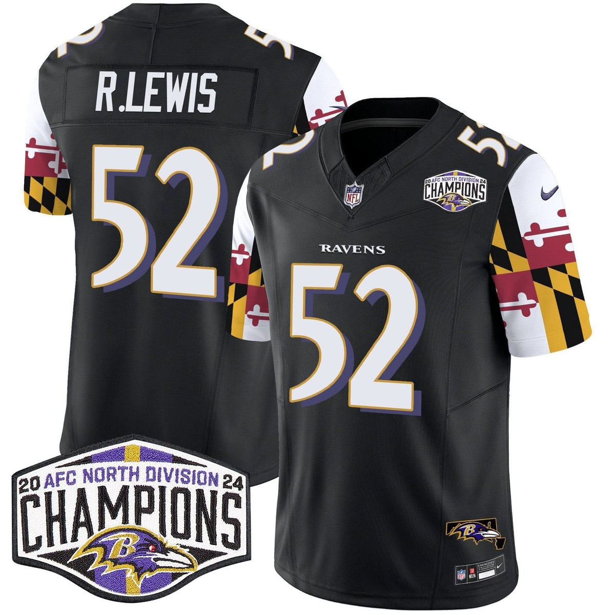 Ravens Maryland Flag 2024 AFC North Division Champions Patch Vapor Limited Jersey - All Stitched - image 24