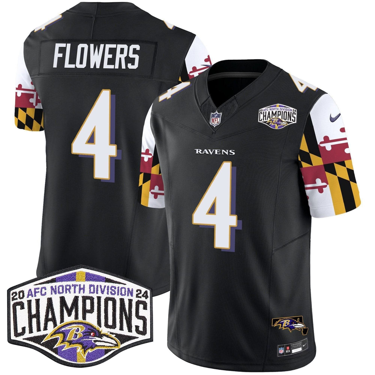 Ravens Maryland Flag 2024 AFC North Division Champions Patch Vapor Limited Jersey - All Stitched - image 25