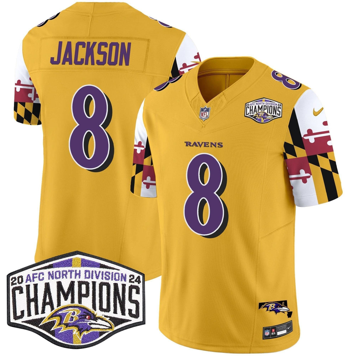 Ravens Maryland Flag 2024 AFC North Division Champions Patch Vapor Limited Jersey - All Stitched - image 29