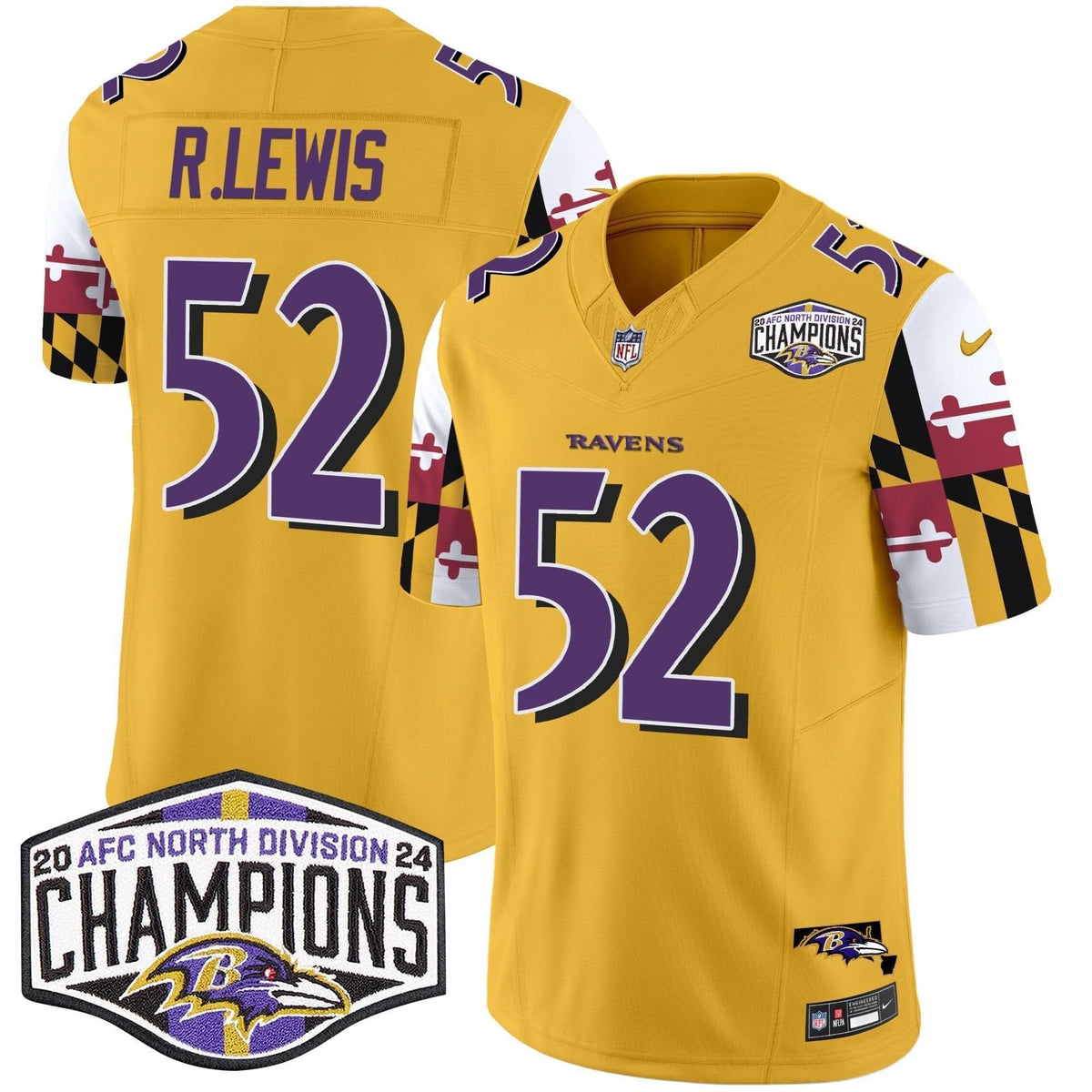 Ravens Maryland Flag 2024 AFC North Division Champions Patch Vapor Limited Jersey - All Stitched - image 33