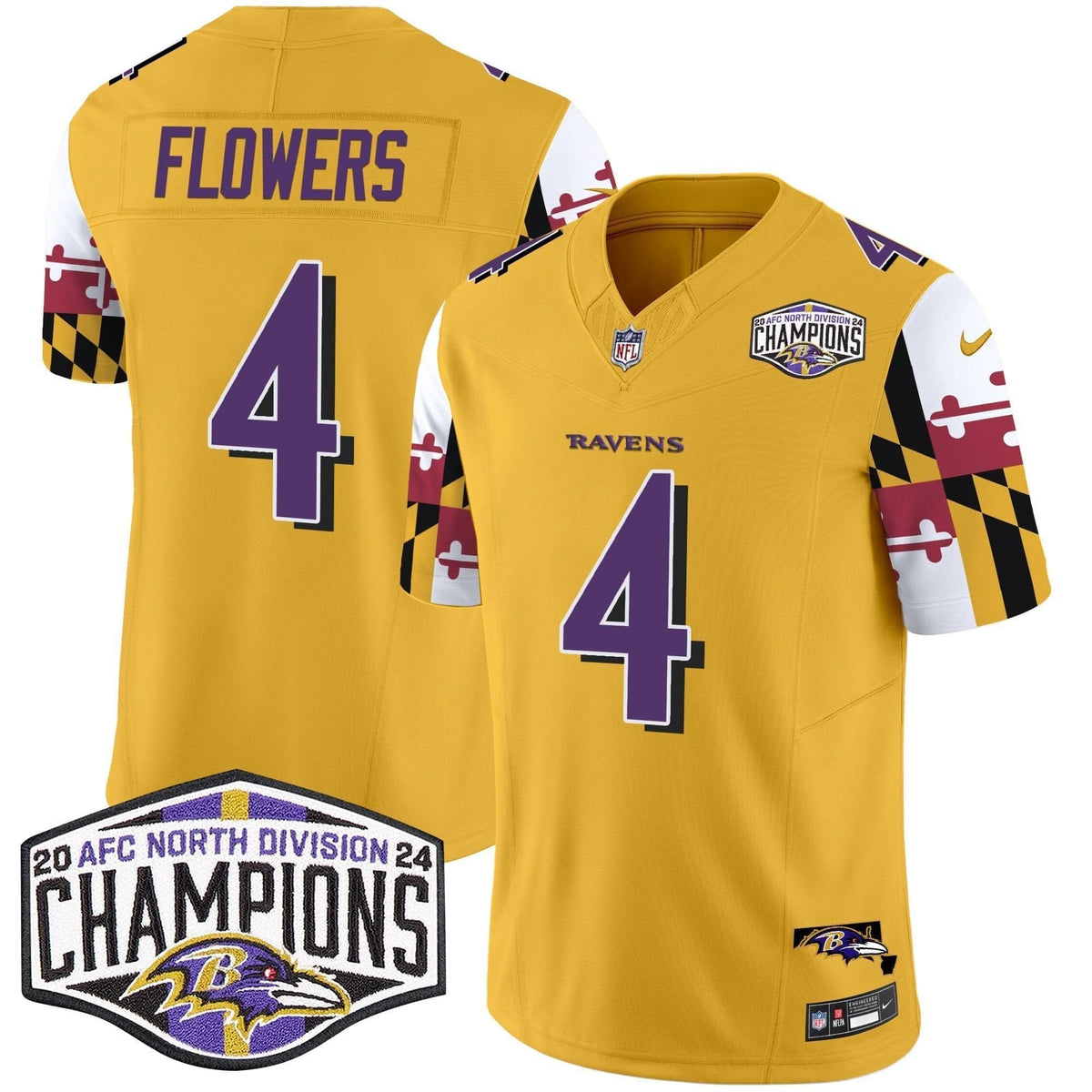 Ravens Maryland Flag 2024 AFC North Division Champions Patch Vapor Limited Jersey - All Stitched - image 34