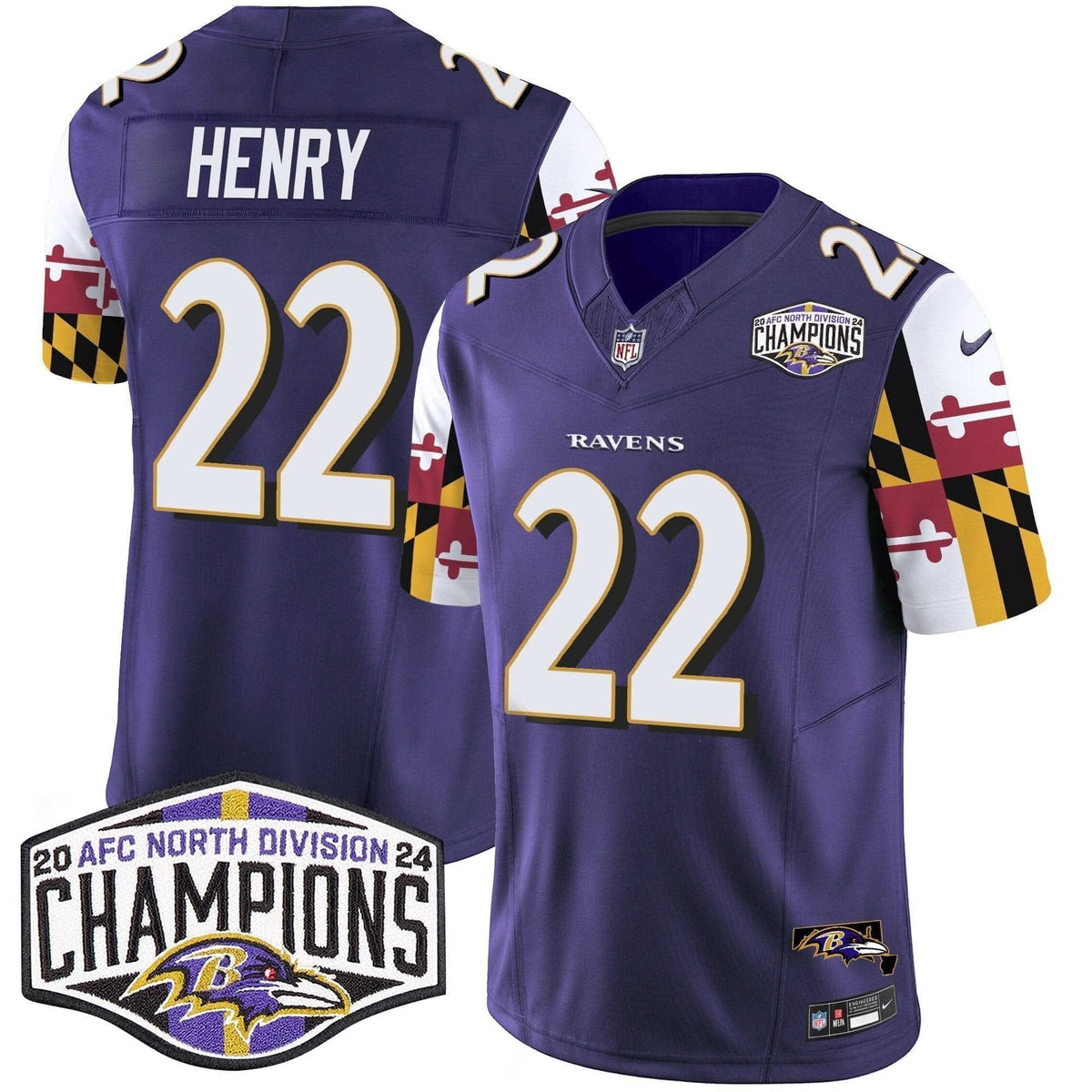 Ravens Maryland Flag 2024 AFC North Division Champions Patch Vapor Limited Jersey - All Stitched - image 1