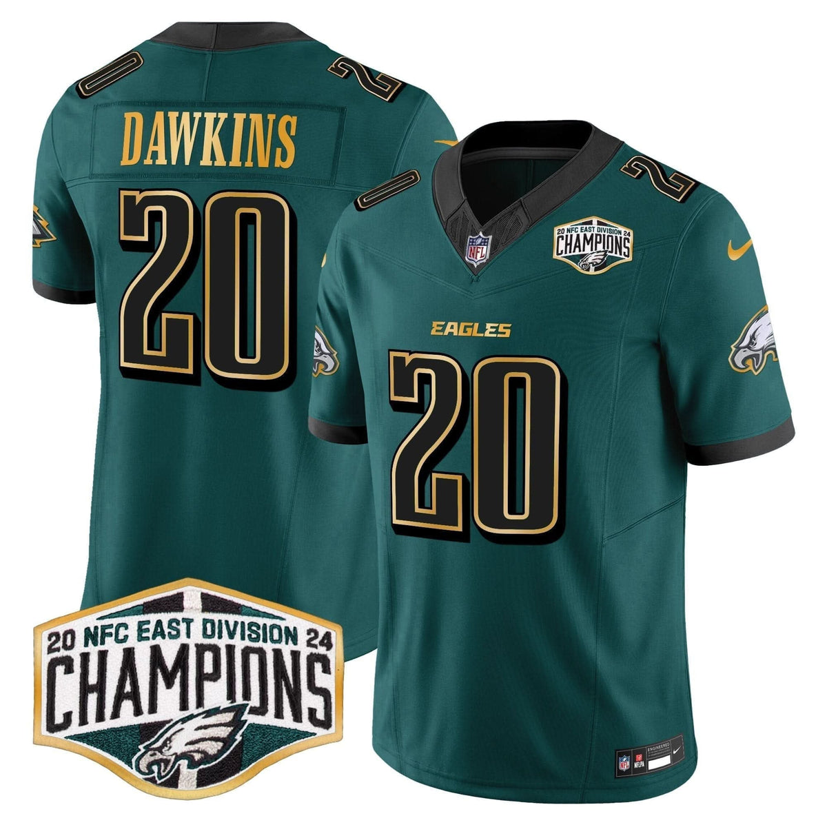 Eagles 2024 NFC East Division Champions Gold Trim Vapor Limited Jersey - All Stitched - image 8
