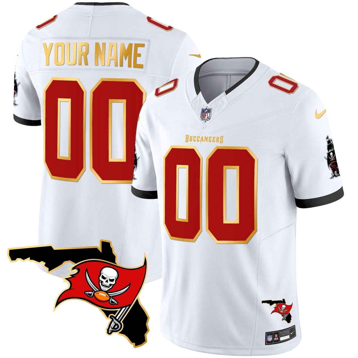 Buccaneers Florida Patch Gold Trim Vapor Custom Jersey - All Stitched - image 4