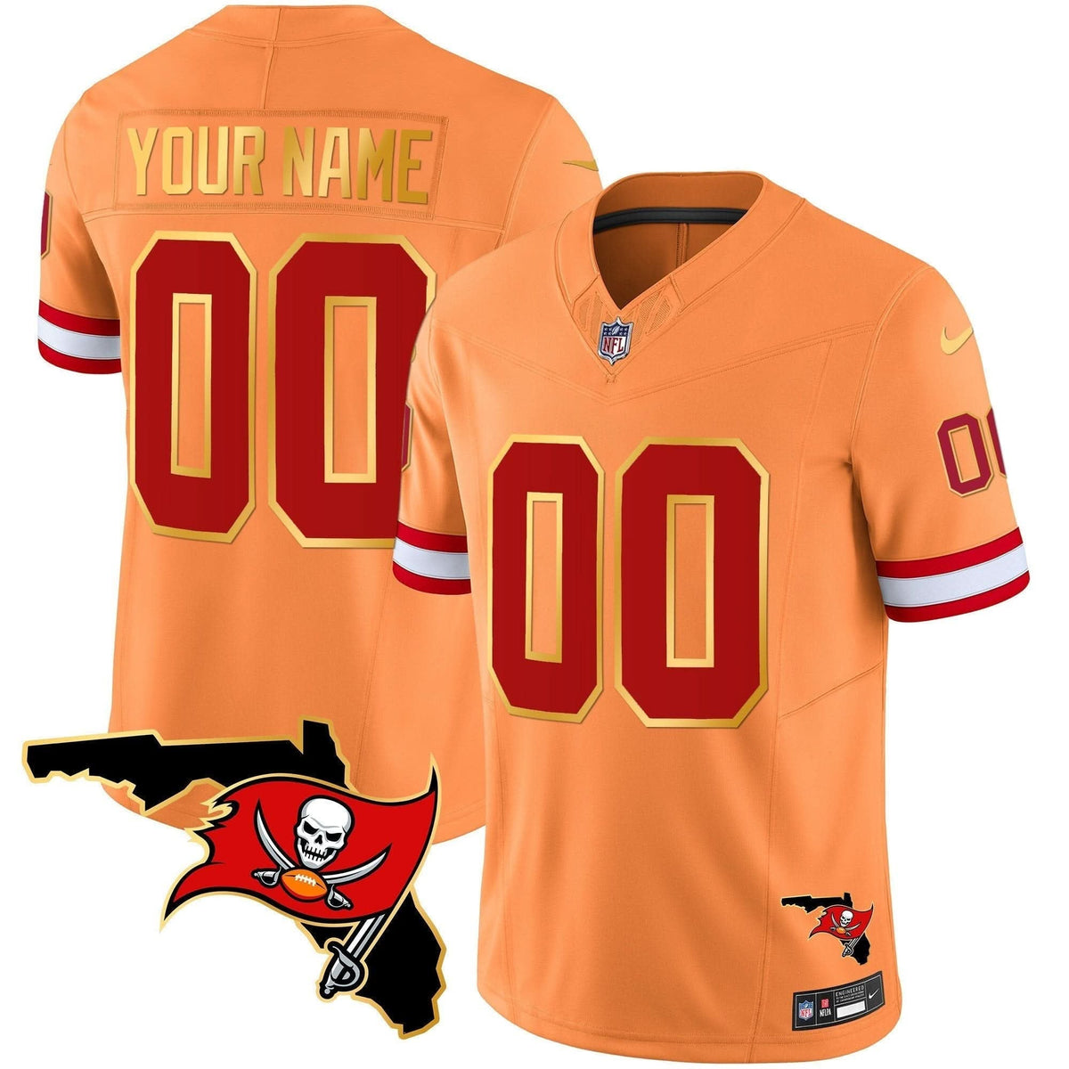 Buccaneers Florida Patch Gold Trim Vapor Custom Jersey - All Stitched - image 6