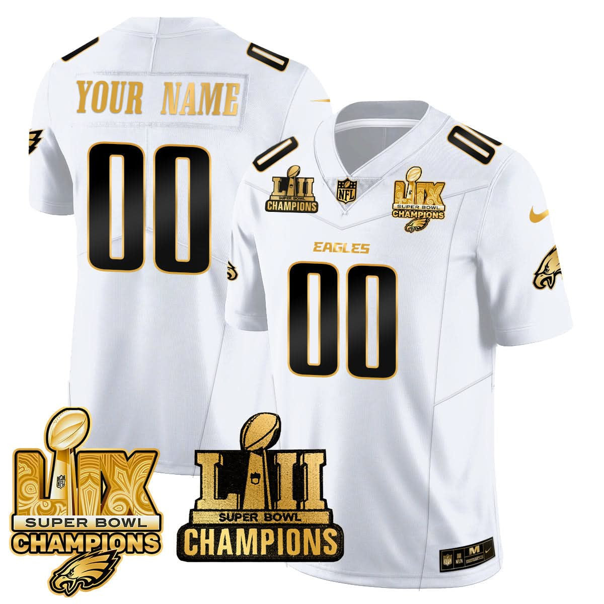 Philadelphia Eagles LII-LIX Super Bowl Champions Gold Custom Jersey - All Stitched - image 7