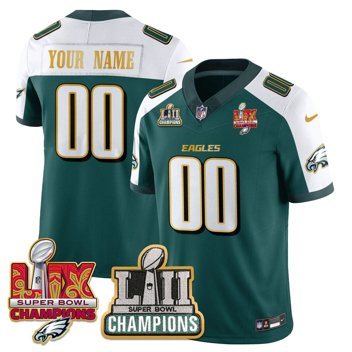 Philadelphia Eagles LII-LIX Super Bowl Champions Gold Custom Jersey - All Stitched - image 3