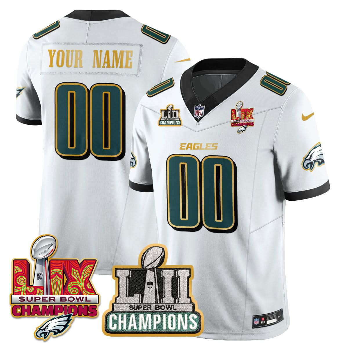 Philadelphia Eagles LII-LIX Super Bowl Champions Gold Custom Jersey - All Stitched - image 5