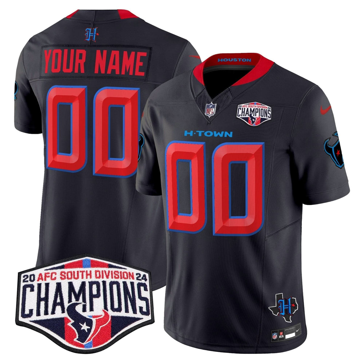 Houston Texans 2024 AFC South Division Champions Patch Vapor Limited Custom Jersey - All Stitched - image 2