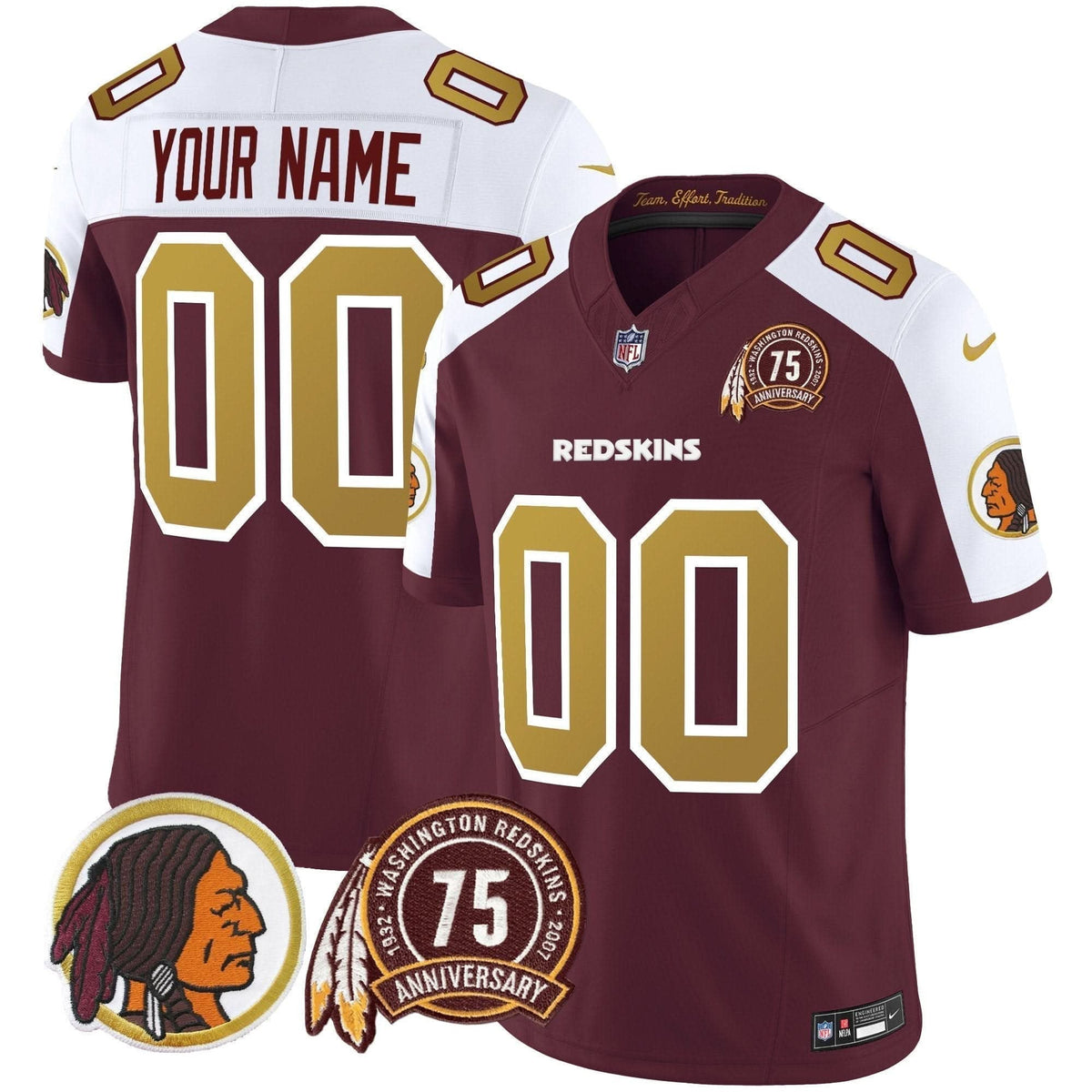 Washington Redskins Throwback 75th Patch Vapor Limited Custom Jersey - All Stitched - image 1