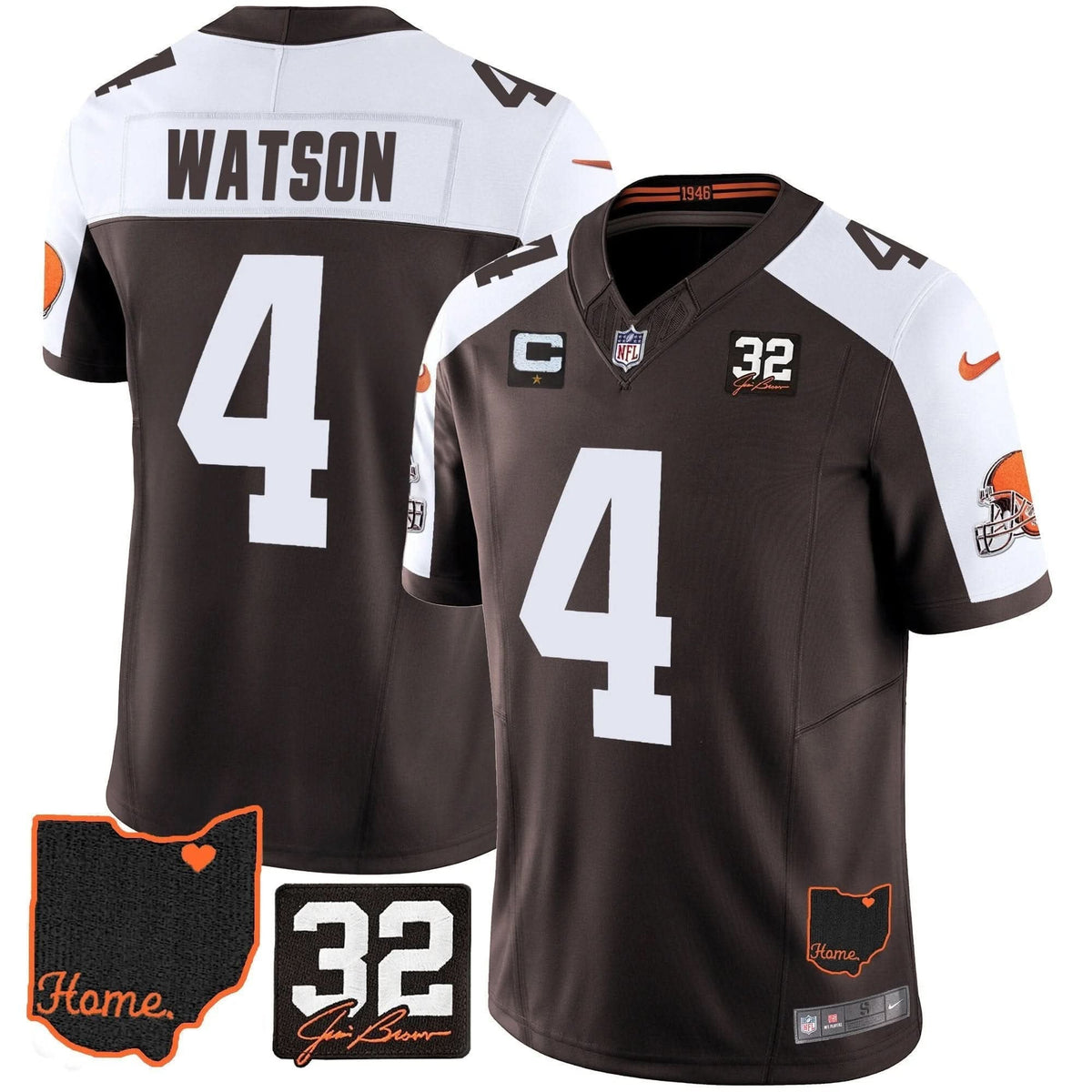 Browns #32 Jim Brown Memorial & Home Patch Jersey V3 - All Stitched - image 2