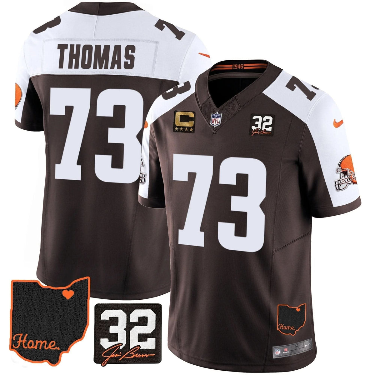 Browns #32 Jim Brown Memorial & Home Patch Jersey V3 - All Stitched - image 3