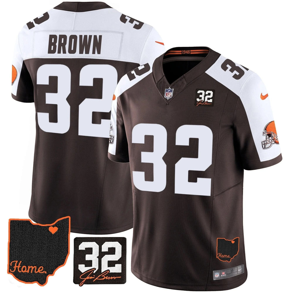 Browns #32 Jim Brown Memorial & Home Patch Jersey V3 - All Stitched - image 4