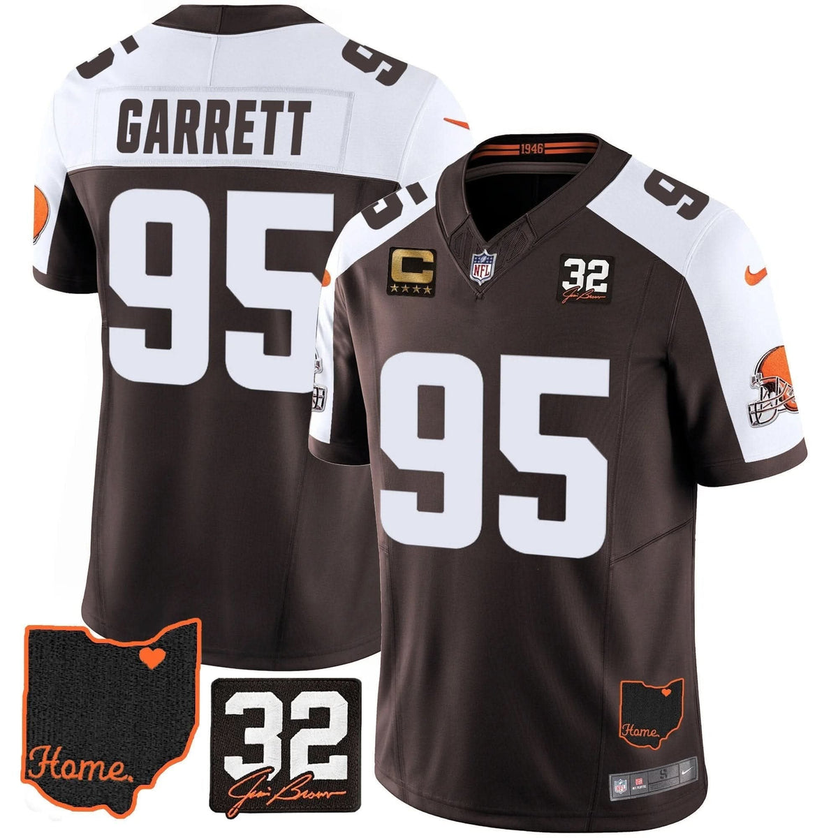 Browns #32 Jim Brown Memorial & Home Patch Jersey V3 - All Stitched - image 5