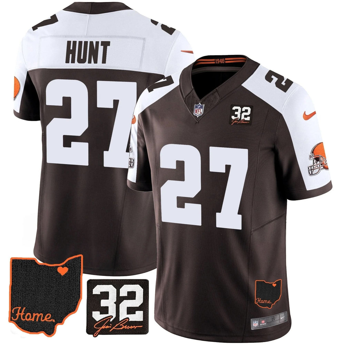 Browns #32 Jim Brown Memorial & Home Patch Jersey V3 - All Stitched - image 7