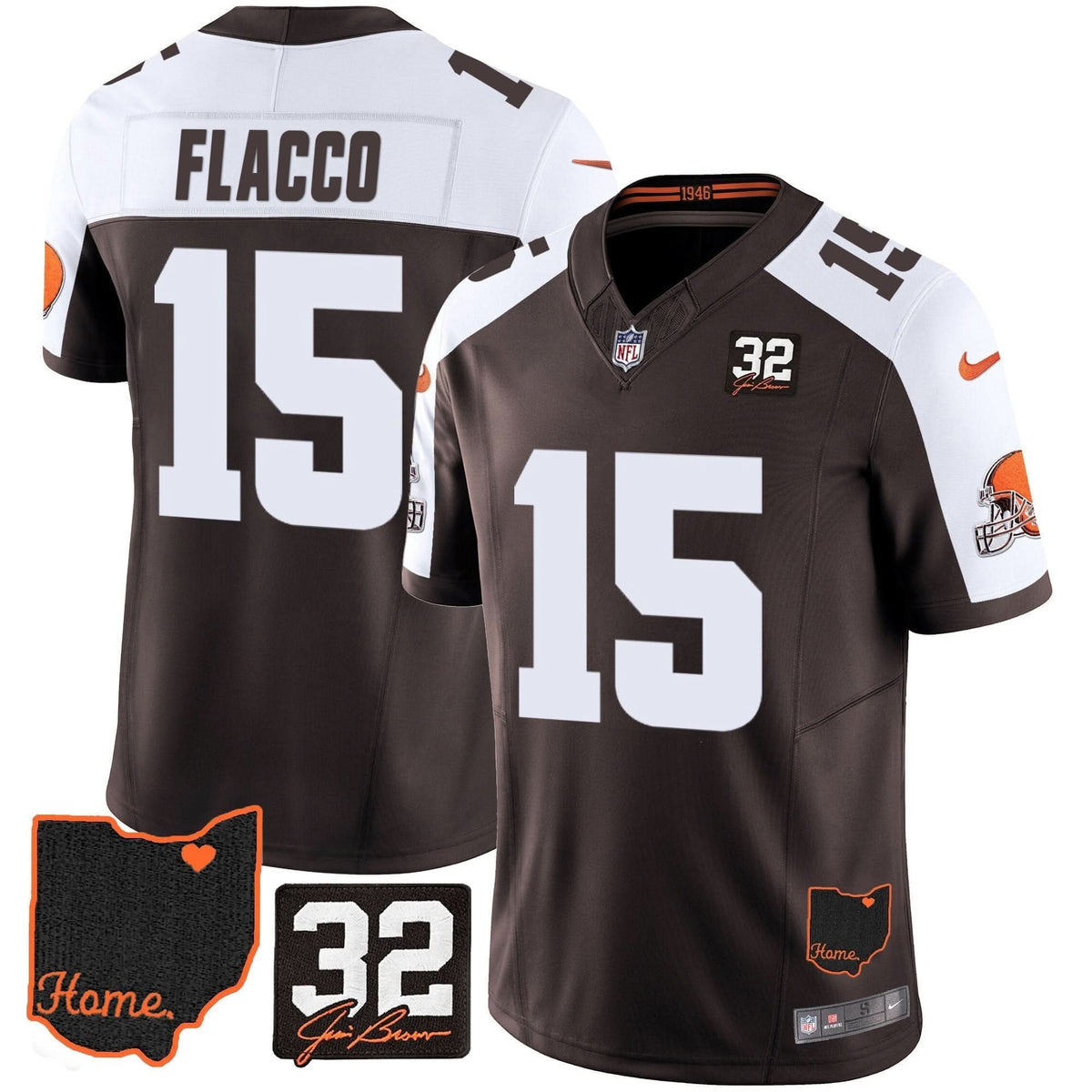 Browns #32 Jim Brown Memorial & Home Patch Jersey V3 - All Stitched - image 9