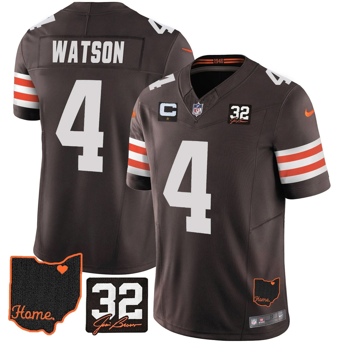 Browns #32 Jim Brown Memorial & Home Patch Jersey V3 - All Stitched - image 11