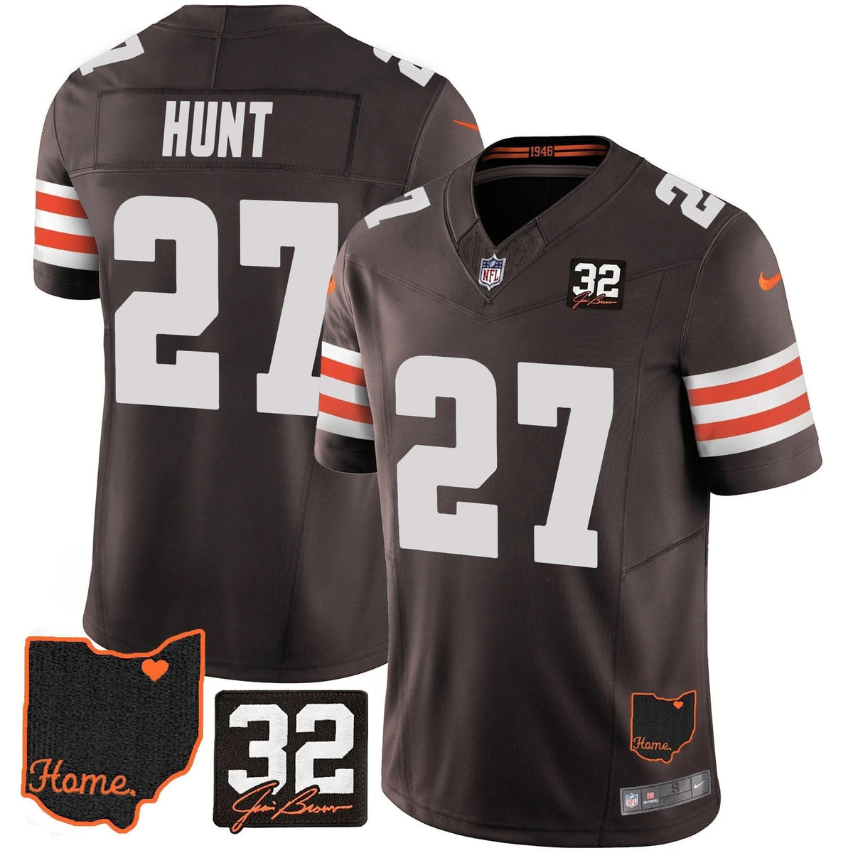 Browns #32 Jim Brown Memorial & Home Patch Jersey V3 - All Stitched - image 16