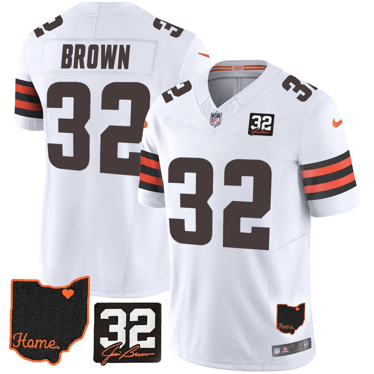 Browns #32 Jim Brown Memorial & Home Patch Jersey V3 - All Stitched - image 22