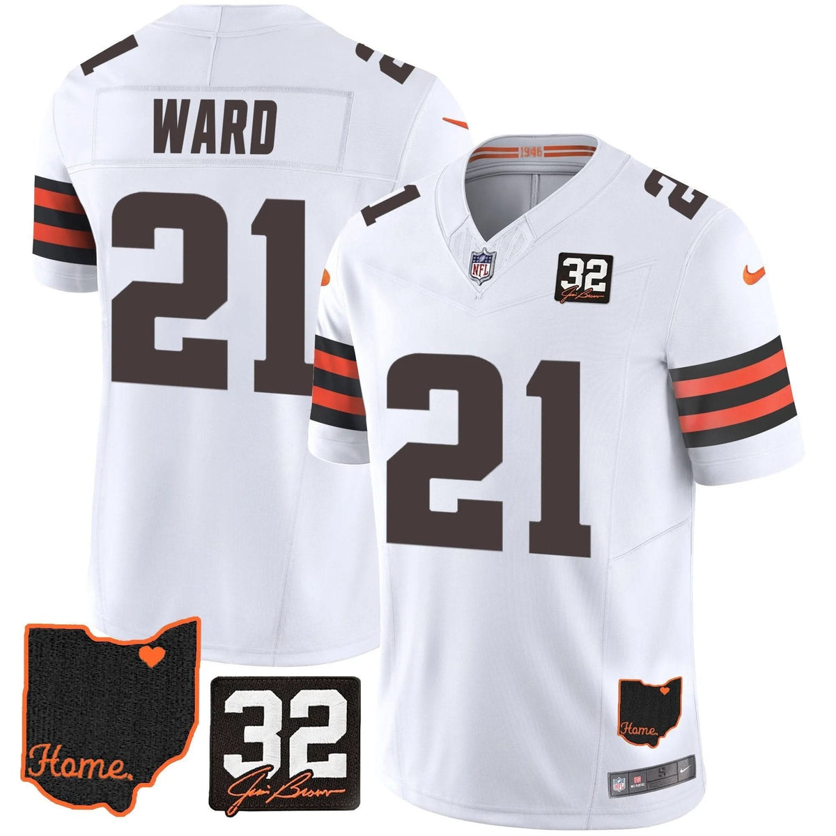 Browns #32 Jim Brown Memorial & Home Patch Jersey V3 - All Stitched - image 24
