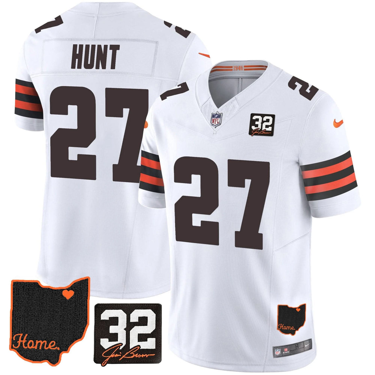 Browns #32 Jim Brown Memorial & Home Patch Jersey V3 - All Stitched - image 25