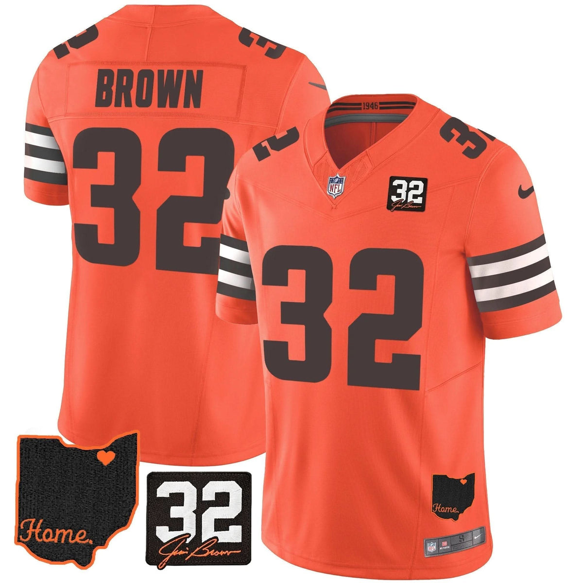 Browns #32 Jim Brown Memorial & Home Patch Jersey V3 - All Stitched - image 31