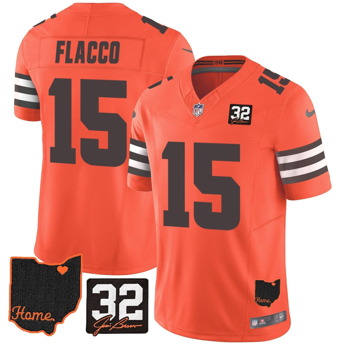 Browns #32 Jim Brown Memorial & Home Patch Jersey V3 - All Stitched - image 36