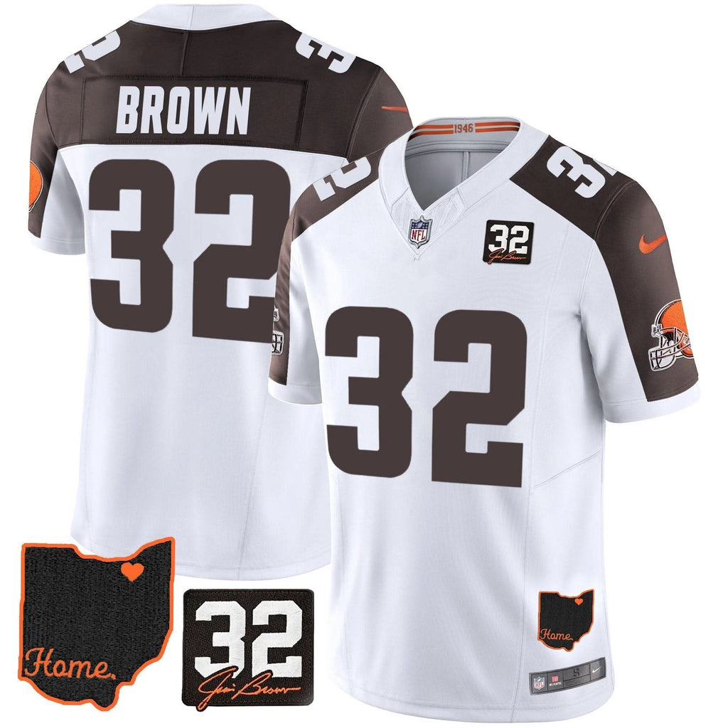 Browns #32 Jim Brown Memorial & Home Patch Jersey V3 - All Stitched - image 40