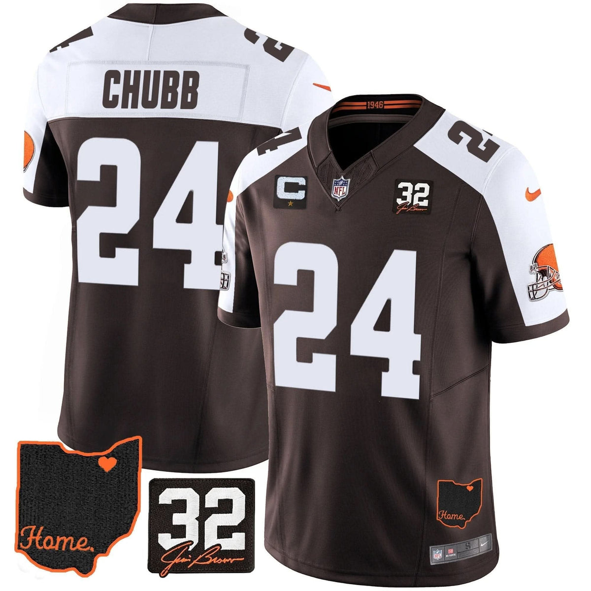 Browns #32 Jim Brown Memorial & Home Patch Jersey V3 - All Stitched - image 1