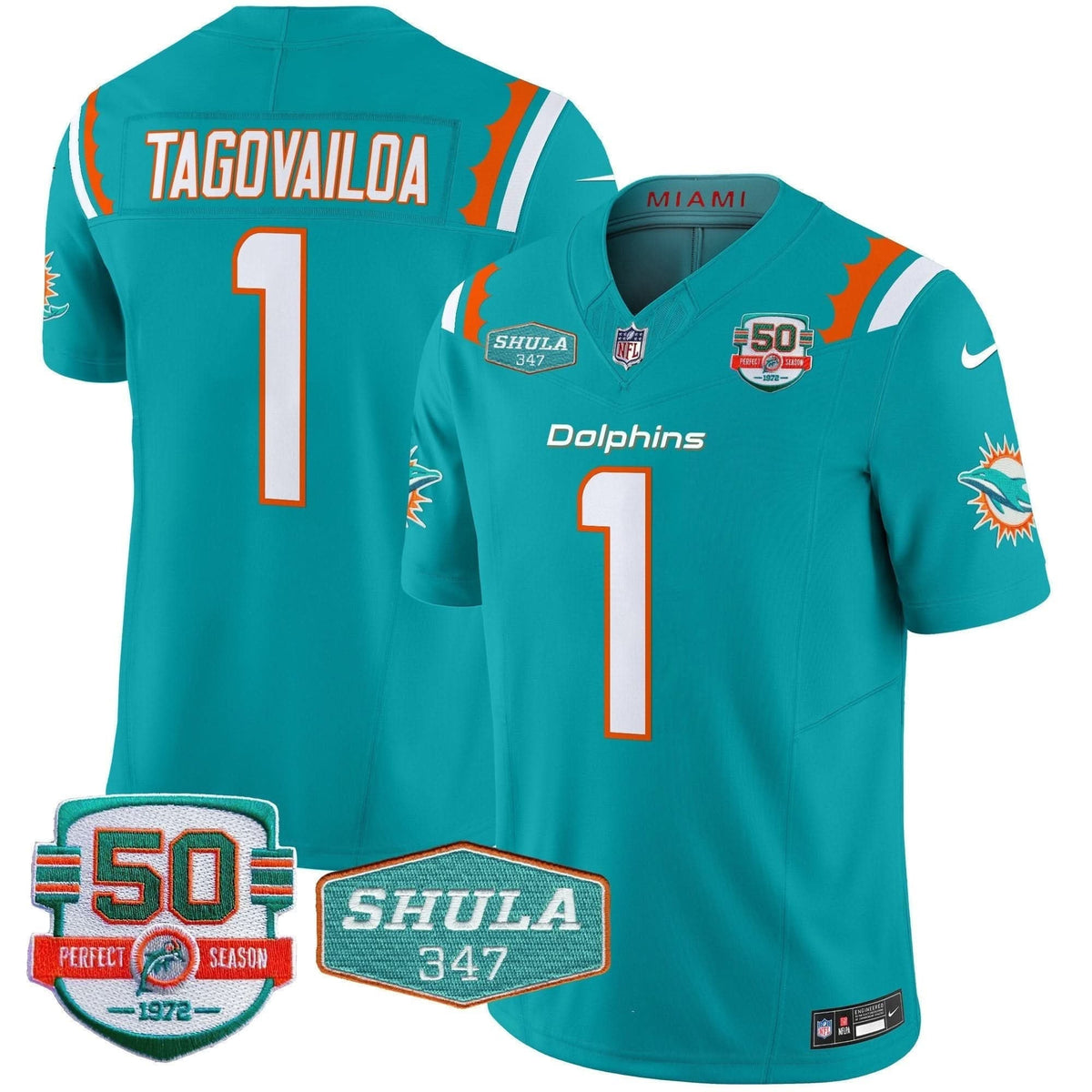 Dolphins 50th & Don Shula 347 Memorial Patch Vapor Limited Jersey - All Stitched - image 1