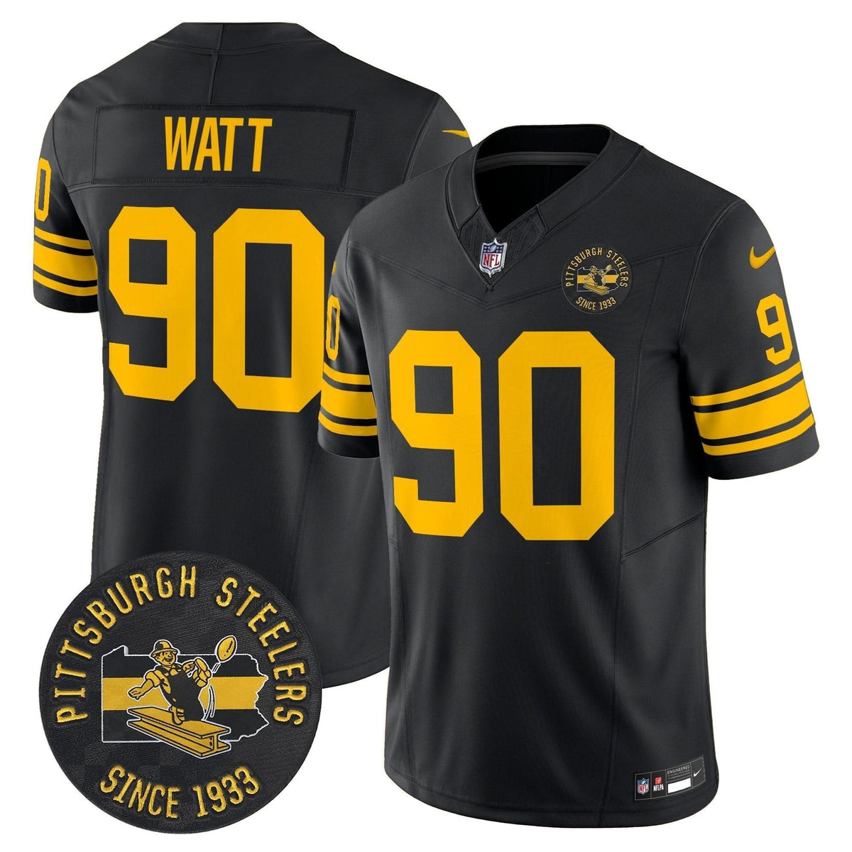 Pittsburgh Steelers Throwback 1962 Vapor Limited Jersey - Est. 1933 Patch - All Stitched - image 2