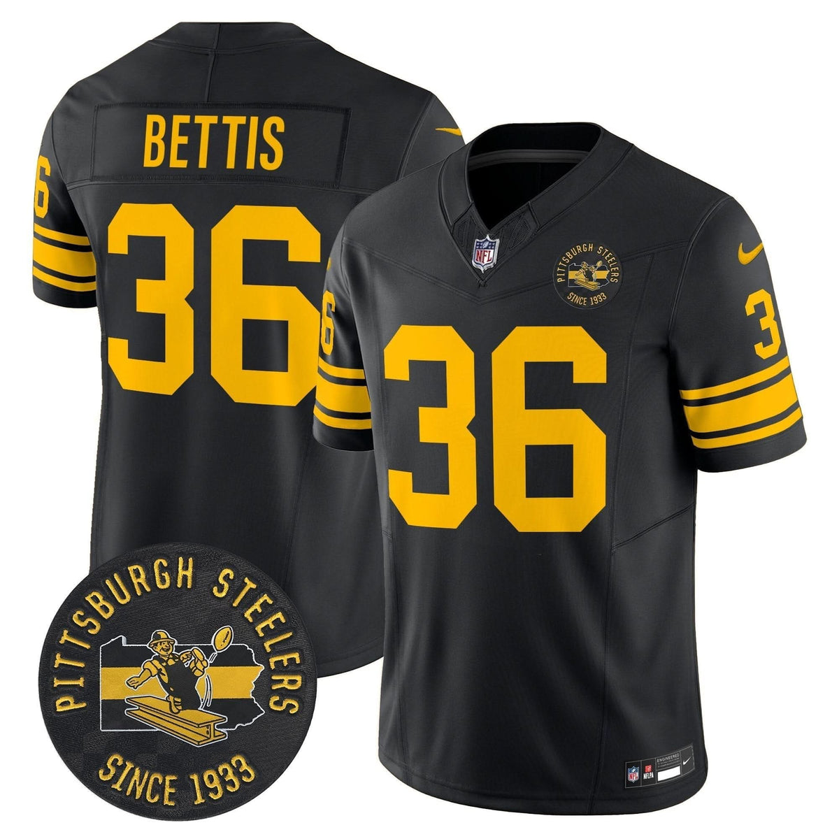 Pittsburgh Steelers Throwback 1962 Vapor Limited Jersey - Est. 1933 Patch - All Stitched - image 8