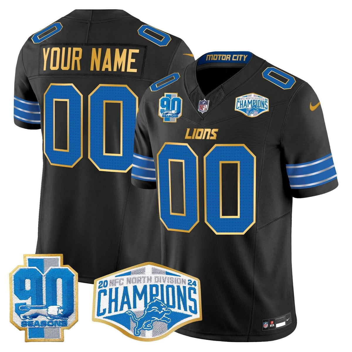 Detroit Lions 2024 NFC North Division Champions Patch Gold Trim Vapor Limited Custom Jersey - All Stitched - image 2