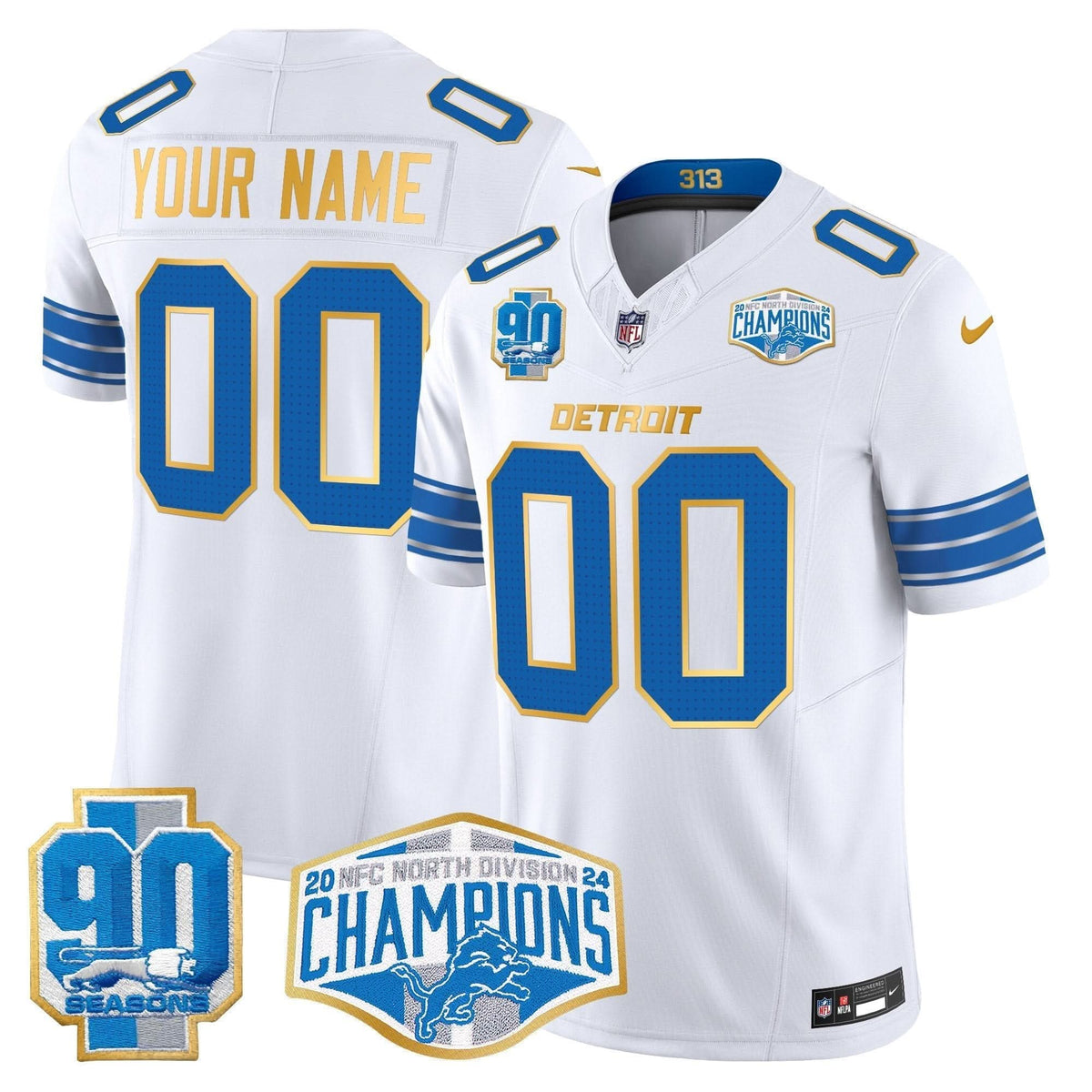 Detroit Lions 2024 NFC North Division Champions Patch Gold Trim Vapor Limited Custom Jersey - All Stitched - image 4