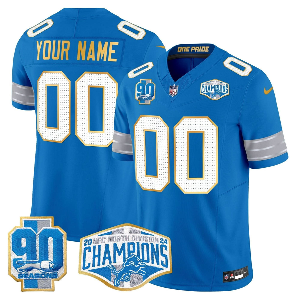 Detroit Lions 2024 NFC North Division Champions Patch Gold Trim Vapor Limited Custom Jersey - All Stitched - image 5
