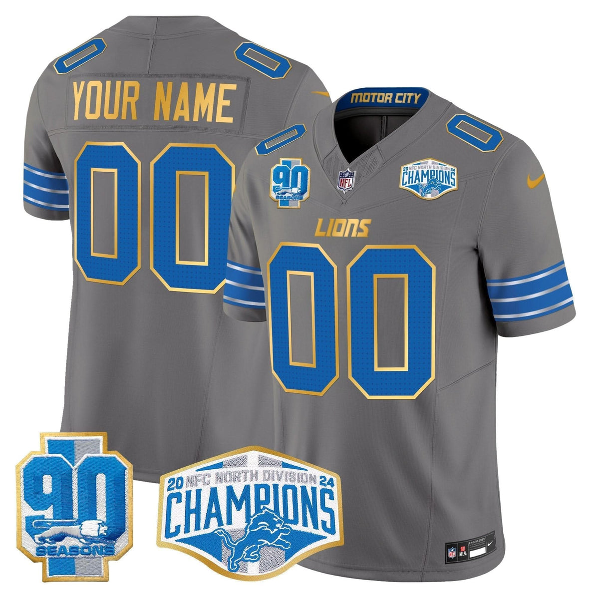 Detroit Lions 2024 NFC North Division Champions Patch Gold Trim Vapor Limited Custom Jersey - All Stitched - image 6