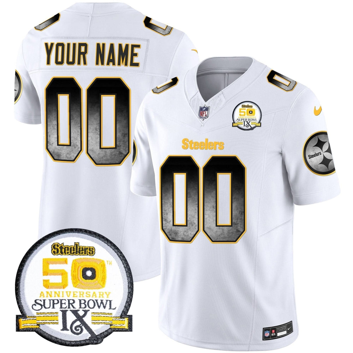Steelers Arch Smoke 50th Anniversary Of Super Bowl IX Patch Vapor Limited Custom Jersey - All Stitched - image 3