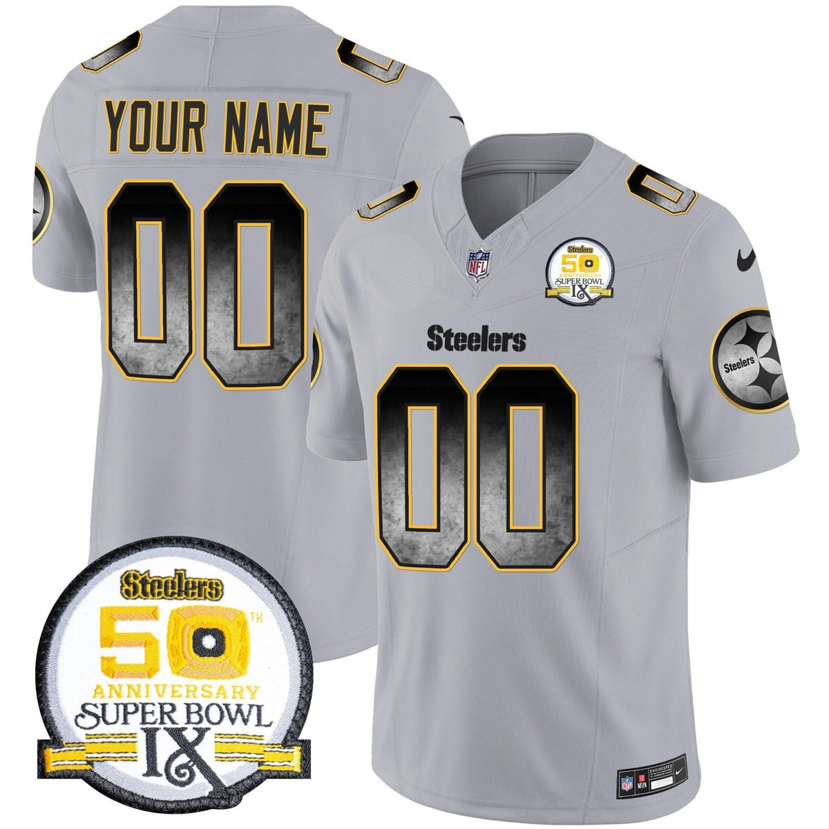 Steelers Arch Smoke 50th Anniversary Of Super Bowl IX Patch Vapor Limited Custom Jersey - All Stitched - image 4