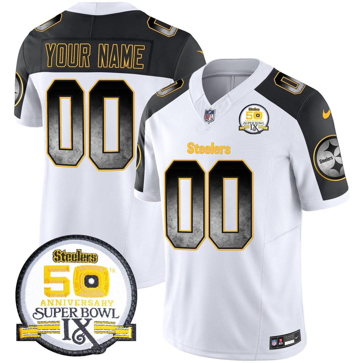 Steelers Arch Smoke 50th Anniversary Of Super Bowl IX Patch Vapor Limited Custom Jersey - All Stitched - image 6