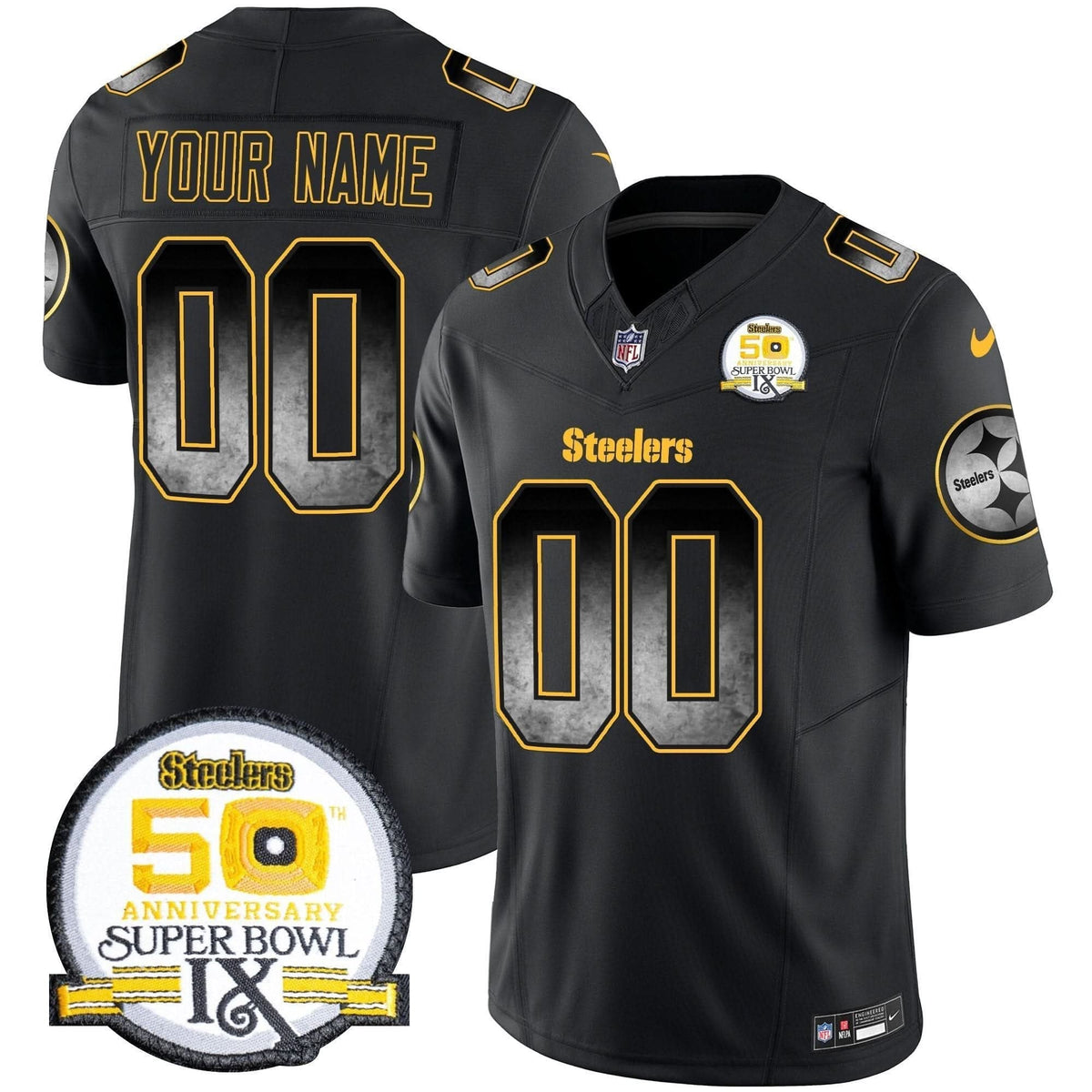 Steelers Arch Smoke 50th Anniversary Of Super Bowl IX Patch Vapor Limited Custom Jersey - All Stitched - image 1