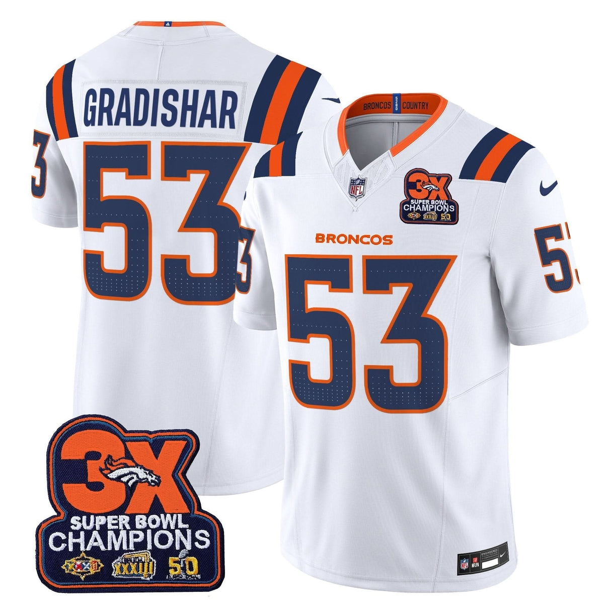 Denver Broncos 3-Time Champions Patch Vapor Limited Jersey V2 - All Stitched - image 14