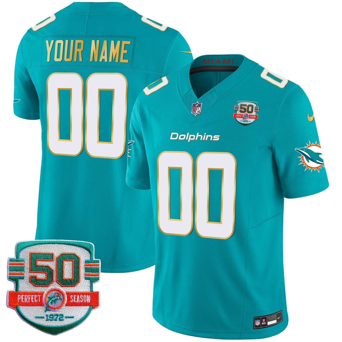 Dolphins Gold Trim Vapor Limited Custom Jersey - All Stitched - image 3